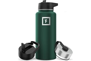 IRON °FLASK Camping & Hiking Hydration Flask with Straw, Wide Mouth Insulated Stainless Steel Sports Water Bottle - 32 oz Dark Pine