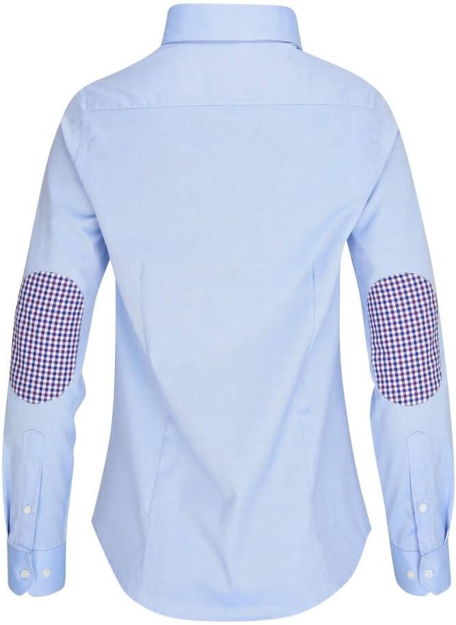 ALLBOW Elegant Blue Blouses for Women with Elbow Patches Optional, 100% Cotton, Long Sleeve Business Shirt