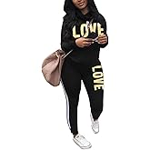 Angsuttc Women's Letter Print 2 Piece Outfits Cowl Neck Long Sleeve Sweatshirt and Pants Set Tracksuit