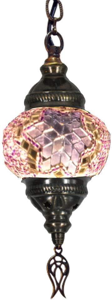 Turkish Mosaic Lantern Hanging Single Chain - 4"x23" - B1S - Pink