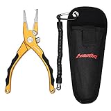 MadBite Lighted Aluminum Fishing Pliers - Tungsten Carbide Braid Cutters - Super Bright LED Bulb - Crimper - Hook Remover - Split Ring Tool
