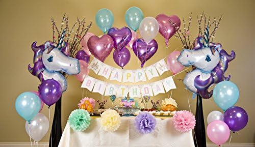 Unicorn Party Supplies - Comes with a beautifully handmaid Unicorn Headband, Unicorn Balloons and a Birthday Banner perfect for a girls Unicorn Birthday Party Decoration