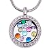 RUBYCA Living Memory Glass Locket Necklace 12 Round Crystal Birthstones Floating Charms Silver Tone