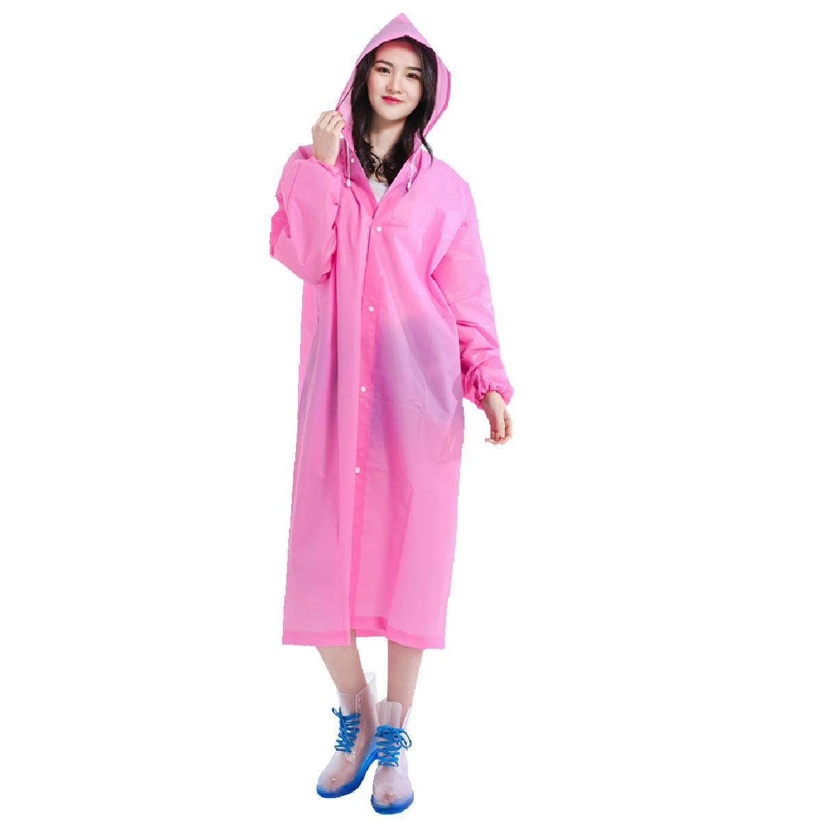 Azarxis Rain Ponchos 2 Pack Reusable EVA Rain Coats Portable Rain Jackets Waterproof for Men Women Lightweight Raincoat Hooded for Camping, Hiking, Travel, Cycling, Festival, Outdoor (Adult - Pink)