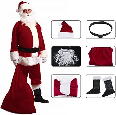 jaaytct Christmas Santa Claus Costume Santa Suit Outfit Holiday Party Cosplay Santa Costume for Men Adult (Wine Red)