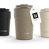 LARS NYSØM Thermo Coffee Mug to go 13oz | Travel Mug 0.38 Liter with Insulation | Leak Proof Stainless Steel Thermal Tumbler for Coffee and Tea on the Go (Taupe Brown, 12.9oz)