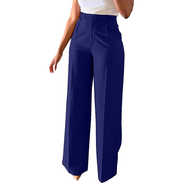 navy blue dress pants for ladies SECOLI Women's Straight Wide Leg Trousers Pants Navy Blue Elegant Straight  Leg Pants at Amazon Women's Clothing store