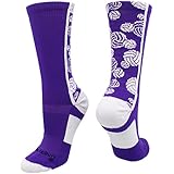 MadSportsStuff Crazy Volleyball Logo Crew Socks (Purple/White, Large)