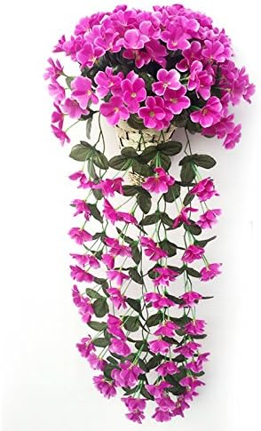 Poloiee Hanging Wall Artificial Fake Silk Violet orchid Flower for Rattan Plant Basket Décor (Purple)