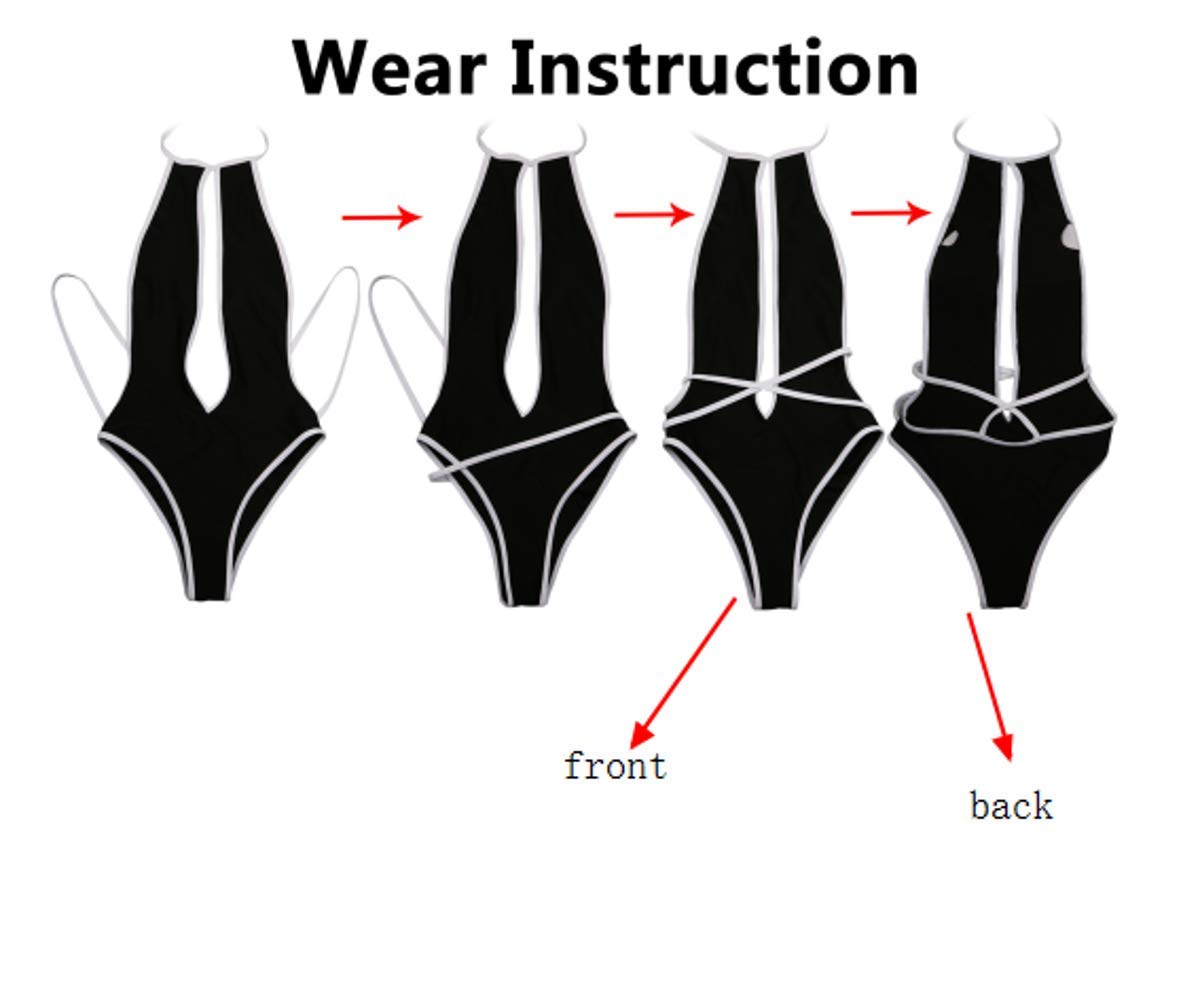 Women Sexy One Piece Halter Cutout Swimsuit Backless Monokini Bathing Suit High Leg Swimwear Navy Blue L