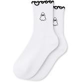 jlzlylkl Cute Scalloped Trim Embroidered Crew Socks for Women Cotton | Cute Scalloped Trim Embroidered Crew Socks for Women Cotton Breathable Novelty Dress Socks Casual Streetwear Accessory