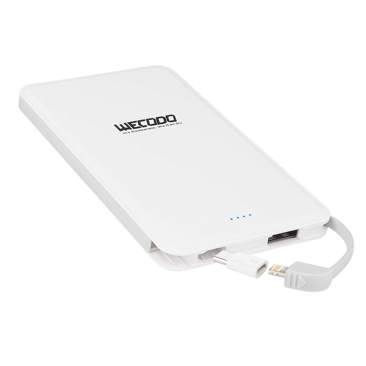 WECODO Slim Portable Charger 5000mAh Power Bank Built-in Cable Pocket External Battery Pack with LED Indicator Compatible iPhone iPad Samsung LG and More