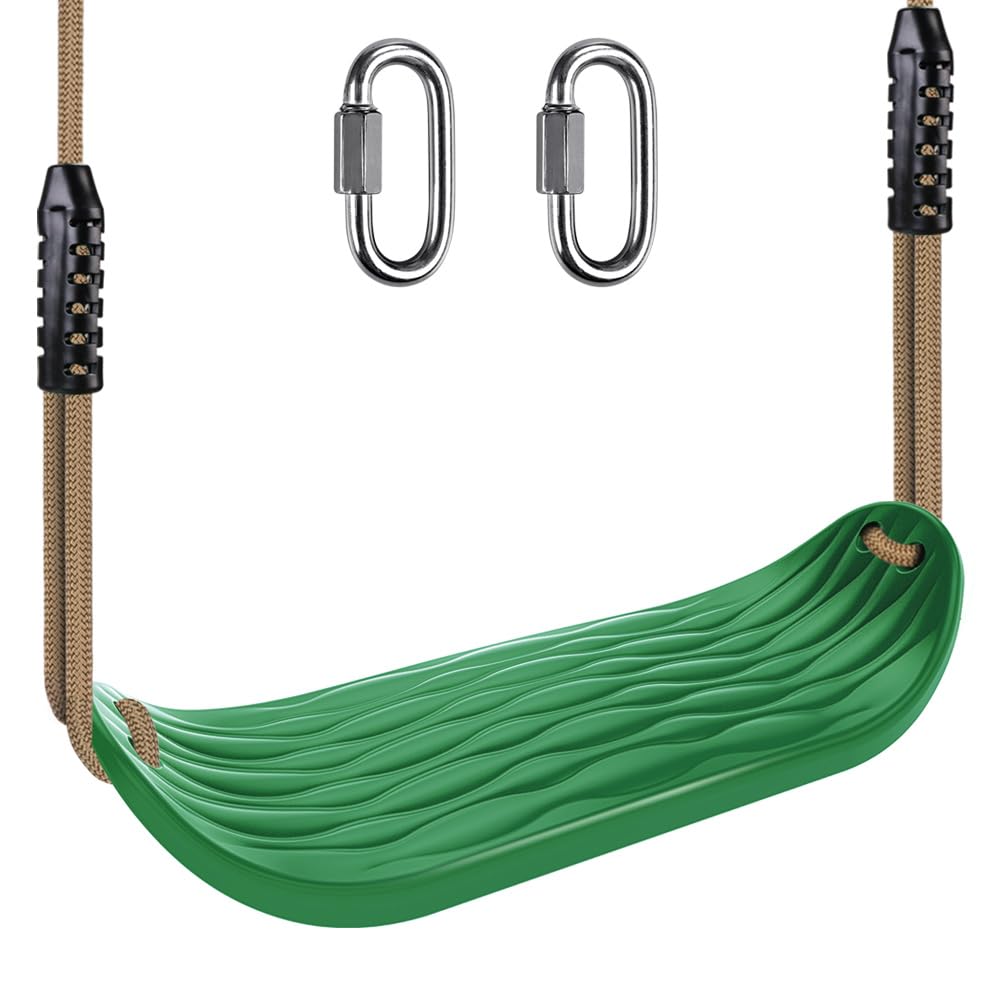 BeneLabel Swing Seat, Kids Hard Plastic Swings Indoor/Outdoor Child Tree Swinging Board with Adjustable 130-200cm Rope for Baby/Teens, Green Water Ripples / 250lbs