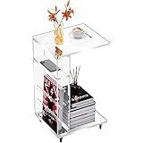 Clear Acrylic Side Table on Lockable Wheels, C