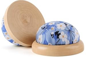 WANSHUI Round Pin Cushion, Wooden Base Cute Needle Pincushions Japanese Style Pin Cushions Needle Holders for Sewing Quilting Accessory or DIY Crafts.Blue White Flowers