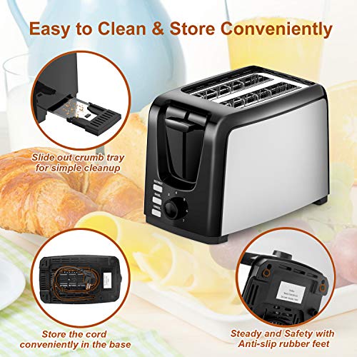 Toaster 2 Slice Wide Slot 2 Slice Toaster Best Rated with Bagel/Defrost