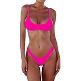 SherryDC Women's Solid Scoop Neck Push Up Padded Brazilian Thong Bikini Swimsuit Bathing Suit