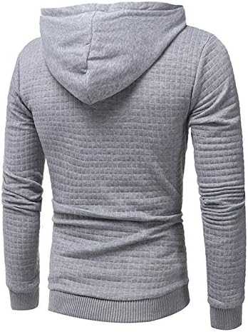 SHDAS Men's Casual Slim Fit Hoodie Square Pattern Quilted Pullover Hooded Sweatshirt