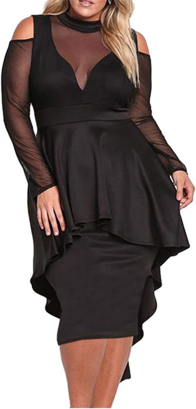 LradyWomen Plus Size Floral Lace 3/4 Sleeve Party Wedding Cocktail Swing Midi Dress with Pockets