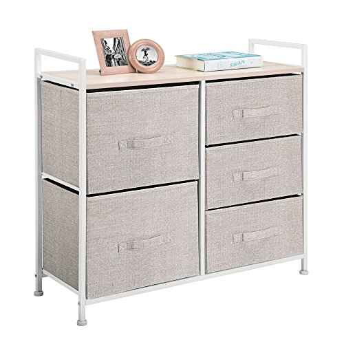 mDesign Fabric 5-Drawer Dresser and Storage Organizer Unit for Bedroom, Dorm Room - Linen