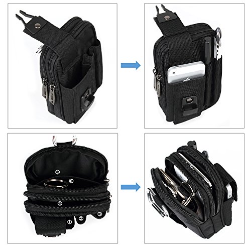 Multipurpose Vertical Tactical Molle Cell Phone Holster EDC Pouch Utility Smartphone Pouch Belt Clip Bag Belt Pouches for Men with Belt Loop Carabiner Hook for iPhone X/8/7/6s plus Samsung S8 S9 Plus