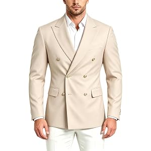 Yeaparel Mens Blazer Gold Buttons Double Breasted Jacket | Men Gold Metal Buttons Blazer Peak Lapel Slim Fit Tuxedo Formal Bl