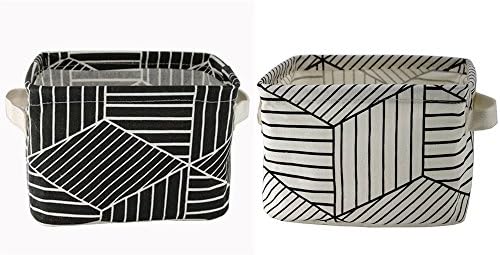 FocuH Stylish Black & White Storage Baskets Cotton and Linen Fabric Nursery Storage Cubes Bins for Shelves & Desks,Set of 2