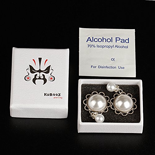 KUBOOZ Pearl Pendant Ear Piercing Jewelry Stainless Steel Tunnels and Plugs Ear Expander Reamer Guages 5/8"