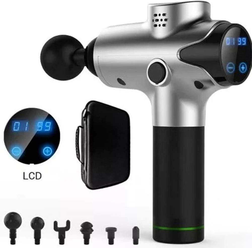 Wqzsffgg LCD touch screen professional vibration massage gun muscle, cordless quiet percussion ther agun, massage gun With 6 massage heads