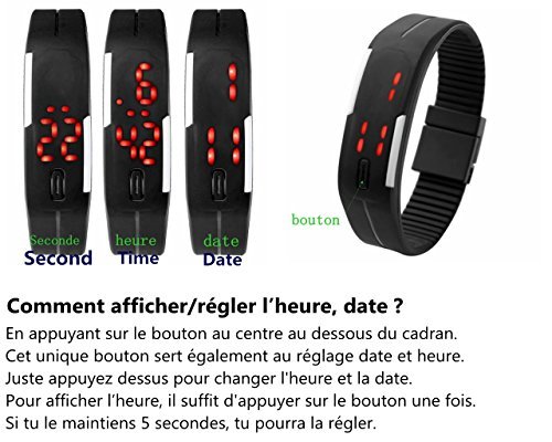 JSDDE Hommes femmes Caoutchouc Montre LED Date Bracelet Poignet Numérique Montre de sport