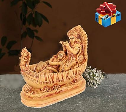 SN Handicrafts RadhaKrishna Marble Krishna Radha Murti Idol Statue Sculpture (Brown)