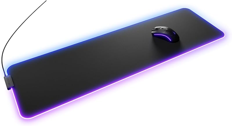 Gaming Musmatta GMP 2 GLED Large Extended – 2-Zones RGB-belysning, InfiniGlow sömlös kant, Premium tygyta, Halkfri gummibas – 915 mm×280 mm×3 mm – extra stor skrivbordsmatta
