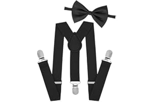 HinyBoeh Kids-Adjustable-Elastic-Suspenders Bowtie-Set - Classic Black Y-Back Suspenders for Boys Girls(for 2-10years)