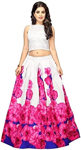 Arawins Womens Digital Floral Printed Banglori Satin Silk Anarkali Lehenga Choli (GulabPink_Pink_Free Size_Semi Stitched)