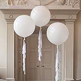 FindFun 36 Inch Innocence Giant White Balloon with Large Handmade Tassel Tail in White for Wedding Decoration(3 Pack)