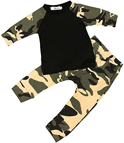 2pcs Outfit Buedvo Newborn Baby Boys Splice Camo Sleeve Tops+Camo Long Pants (0-6Months, Camo)