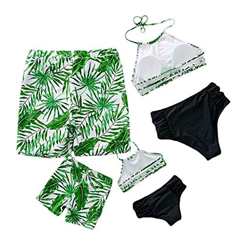 Family Matching Swimwear Coconut Leaves,Wesracia Mom And Daughter Swimsuit Tankini Halter,Dad And Son Swim Trunks(Son,M) - Thumbnail 2