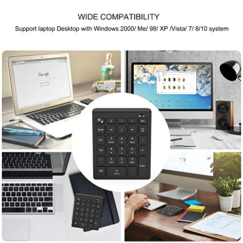 Bluetooth Number Pad, Vive Comb 28-Key External Numeric Keypad with Shortcuts Numpad for Laptop, Desktop, PC, Notebook-Black