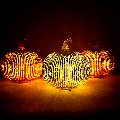 Mercury Glass Light up Pumpkin with Timer Fall Decoration for Home