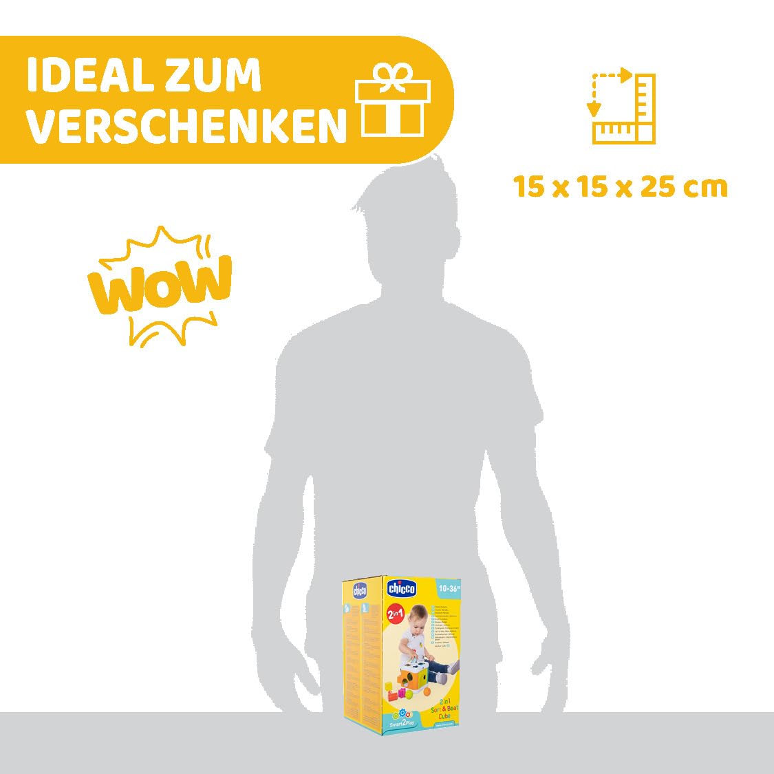 Chicco 2 IN 1 SORTIER & SCHLAGWÜRFEL, Sortieraktivität mit 4 Formen auf Zwei Würfelseiten mit Hammer für 2 Kugel, bunt, 10M+ 8