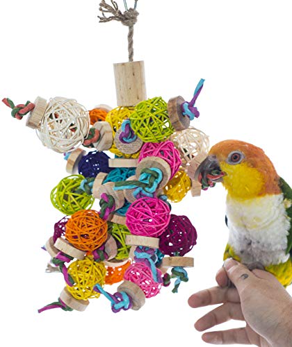 Birds LOVE Natural Foraging and Chew Toy w Vine Balls Wood Paper Rope for African Grey Sun Conure Severe Macaw Rose Breasted Cockatoo and Medium Birds
