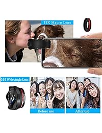 KNGUVTH   Lente para cámara de teléfono, 5 en 1, lente telefótica de zoom 12X, lente ojo de pez, lente de gran angular y lente macro (2 lentes) para iPhone X 8 7 6 6S Plus, Samsung Andriod Smartphones