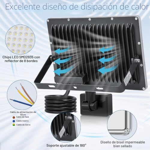 TASINUO Outdoor LED Spotlights with Motion Sensor 100 W 10000 LM 2 Pieces | 6500K Cool White LED Lamp, IP67 Waterproof Light with Motion Sensor, Outdoor Light for Garden, Terrace, Garage, Entrance