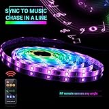 Led Strip Lights Sync to Music, 5M/16.54ft Chase Effect Led Lights Kit 5050 RGB Led Rope Lights Waterproof Led Lights Strip with 360 Degree Signals Accept RF Remote 12V AC Adapter Powered