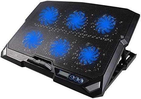 BUJIAN T1-6C Dual USB Ports Cooling Pad for 15.6" Automatic Speed radiator and 5 Levels Multi-angle Stand 2"x 6 Fans