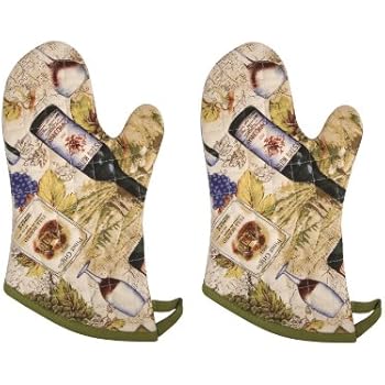 Now Designs Basic Oven Mitt, Wine Labels - 6.5 x 13 in | Set of 2