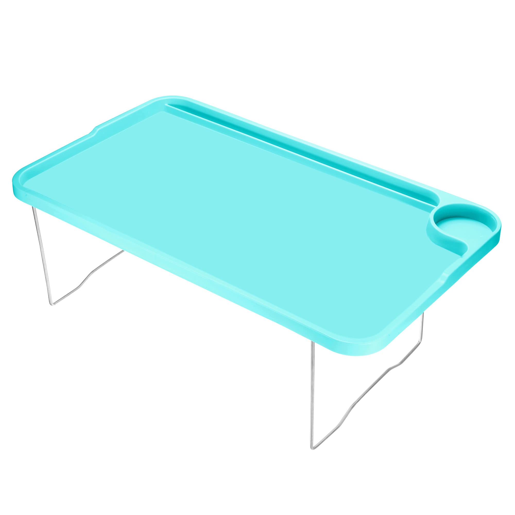 PATIKIL Breakfast Tray Table, Bed Trays with Folding Legs Reusable Serving Platter Laptop Snack Desk for Eating, Blue