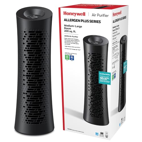 Honeywell HEPA Air Purifier for Home, 990 Ft² in 1 hour, Allergen Reducer for Dust, Pollen, Pet Dander, Odors, All Smoke Types, Tower, Black, HPA030