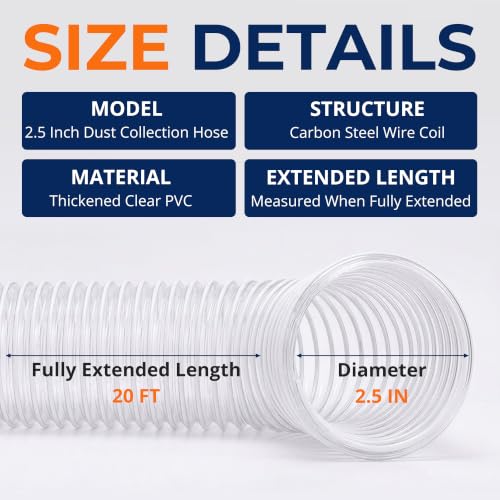 2-1/2"x20' PVC Dust Collection Hose with 4 Stainless Clamps for Woodworking photo 10