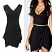 OFTEN® Women's Sexy Sleeveless V-Neck Draped Ruched Pure Color Mini Dresses, Black- Large